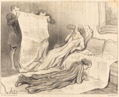 Abonnés recevant leur journal... de Honoré Daumier