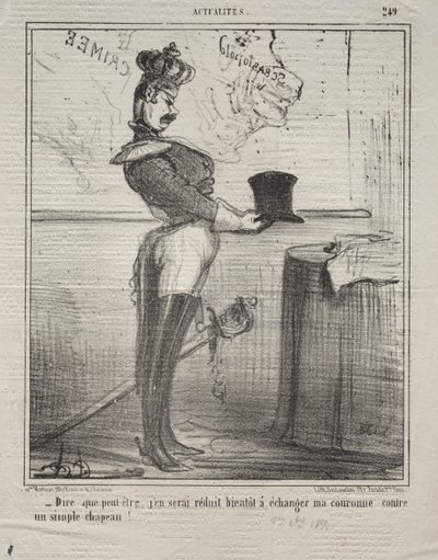 Realidades (nº 249): Dizem que em breve estarei reduzido a trocar minha coroa por um simples chapéu! de Honoré Daumier