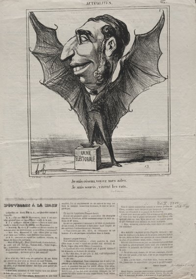 Atualidades No. 62: Eu sou um pássaro, veja minhas asas .., 1869. de Honoré Daumier