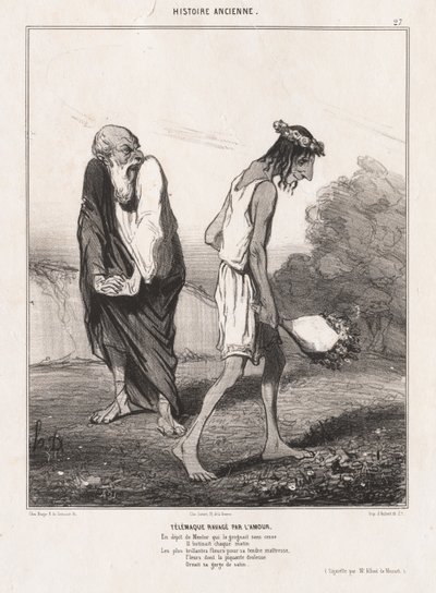 História antiga: Pl. 27, Telêmaco Devastado pelo Amor ..., 1842. de Honoré Daumier