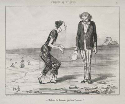Esboços Aquáticos, placa 8: Madame la Baronne, é uma honra... de Honoré Daumier