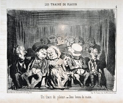 Obra de Honore Daumier (1808-1879) Charivari data de 1852: Serie LES TRAINS DE PLAISIR -Un train de plaisr. - Às duas horas da manhã. MUSEU DE BELAS ARTES - PALÁCIO LONGCHAMP, MARSEILLE de Honoré Daumier