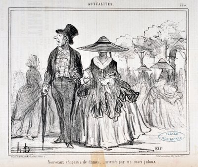Obra de Honore Daumier (1808-1879) Charivari data de 1855: Serie Actualites "Nouvelles chapéus de dames, inventes par un mari jaloux" MUSEE DES BEAUX ARTS - PALAIS LONGCHAMP, MARSEILLE de Honoré Daumier
