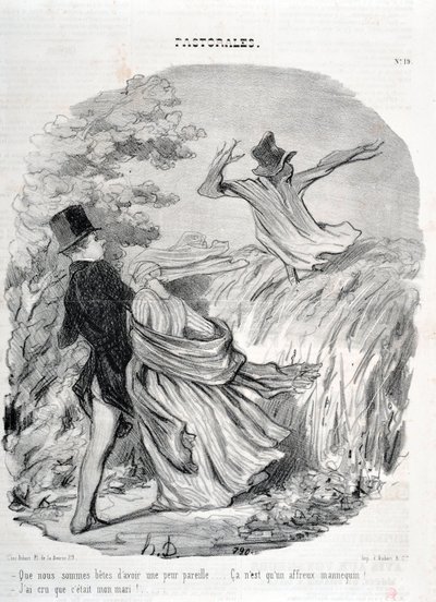 Obra de Honore Daumier (1808-1879). Charivari remonta a 1845: Serie PASTORALES "Como somos bons em ter tanto medo... "Eu pensava que ele era meu marido!" MUSEU DE BELAS ARTES - PALÁCIO LONGCHAMP, MARSEILLE de Honoré Daumier