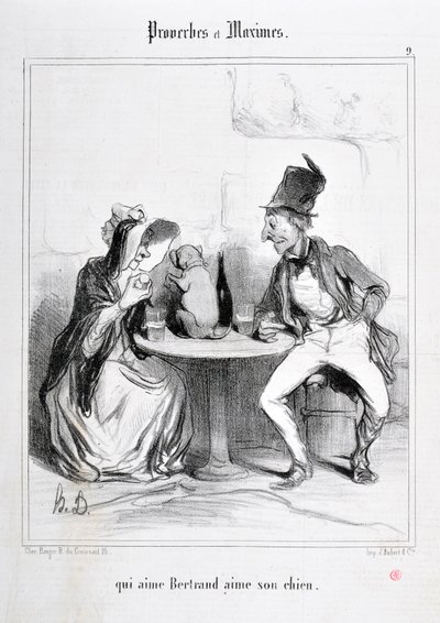Obra de Honore Daumier (1808-1879). Charivari data de 1840: Serie PROVERBES ET MAXIMES "qui aime Bertrand aime son chien" MUSEE DES BEAUX ARTS - PALAIS LONGCHAMP, MARSEILLE de Honoré Daumier