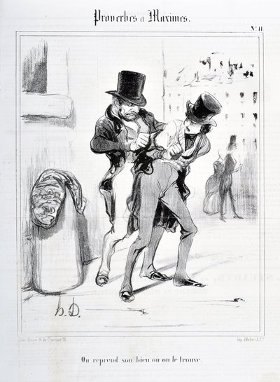 Obra de Honore Daumier (1808-1879). Charivari data de 1840: Serie PROVERBES ET MAXIMES "Retomamos a nossa propriedade ou encontramo-la" MUSEE DES BEAUX ARTS - PALAIS LONGCHAMP, MARSEILLE de Honoré Daumier