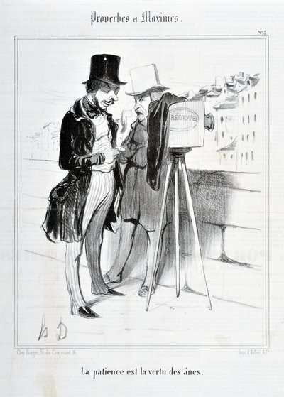 Obra de Honore Daumier (1808-1879). Charivari data de 1840: Serie PROVERBES ET MAXIMES "A paciência é a virtude dos burros" MUSEE DES BEAUX ARTS - PALAIS LONGCHAMP, MARSEILLE de Honoré Daumier