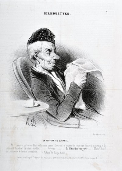 Obra de Honore Daumier (1808-1879). Charivari data de 1840: Serie SOUXETTES "La lecture du journal" MUSEE DES BEAUX ARTS - PALAIS LONGCHAM de Honoré Daumier