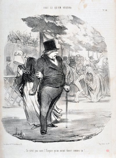 Obra de Honore Daumier (1808-1879). Charivari data de 1849: Serie TUDO O QUE VOCÊ DANÇARÁ "Não é sob o Império que nós dançaríamos assim!..." MUSEU DE BELAS ARTES - PALÁCIO LONGCHAMP, MARSEILLE de Honoré Daumier