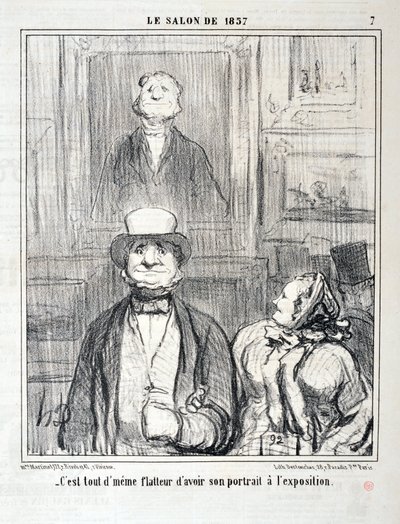 Obra de Honore Daumier (1808-1879). Charivari data de 1857: Serie SALON DE 1857 "- Ainda é lisonjeiro ter o seu retrato na exposição" MUSEE DES BEAUX ARTS - PALAIS LONGCHAMP, MARSEILLE de Honoré Daumier