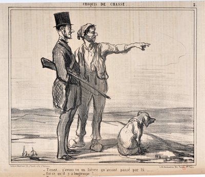 Obras de arte de Honore Daumier (1808-1879) Charivari data de 1857: Serie sketches de chasse "Hold... j