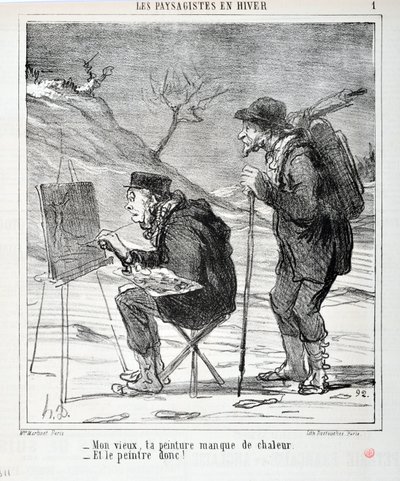 Obra de Honore Daumier (1808-1879). Charivari data de 1864: Serie LES LANDSAGISTS IN WINTER "- Meu velho, o teu quadro não tem calor - E o pintor assim! "MUSEU DE BELAS ARTES - PALÁCIO LONGCHAMP, MARSEILLE de Honoré Daumier