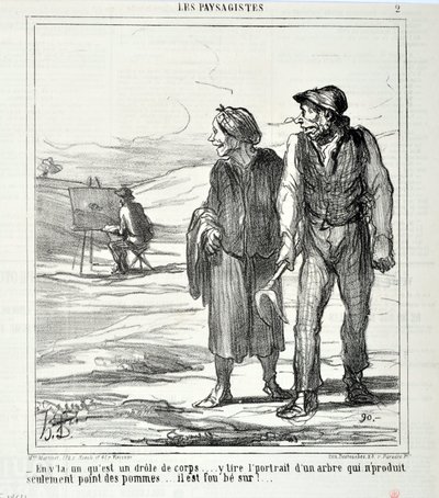 Obra de Honore Daumier (1808-1879). Charivari data de 1864: Serie LES LANDSAGISTS "- Neste que é um corpo engraçado... desenha um retrato de uma árvore que não produz apenas maçãs... ele é louco por!..." MUSEU DE BELAS ARTES - PALÁCIO LONGCHAMP, de Honoré Daumier
