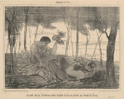 Tendo tido a infeliz ideia de ir... à beira da água de Honoré Daumier