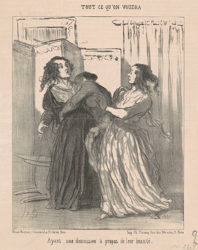 Tendo uma discussão sobre sua beleza de Honoré Daumier