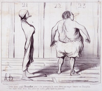 Desenho animado sobre as aparências. A série "Os Pais": Diz ao pai Drouillet..." Gravação por Honore DAUMIER (1808-1879). Extracto do jornal "Le Charivari". Dim 25x36cm. caixa 12 Marselha, Musee des Beaux-Arts, Palais Longchamps, Collection Arts Graphi de Honoré Daumier