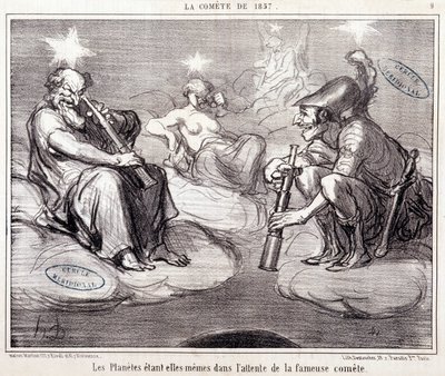 Desenho animado sobre ciência. Serie Sur "The Comete of 1857": "Os próprios planetas estão à espera do famoso Comete". Gravado por Honore DAUMIER (1808-1879), 25 de março de Honoré Daumier