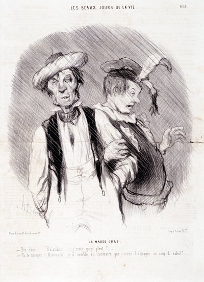 Desenho animado sobre dois alcoólicos: A série "Les Beaux Days de la Vie": "Le Mardi Gras...". Gravação por Honore DAUMIER (1808-1879). Extracto do jornal "Le Charivari" de 9 de Agosto de Honoré Daumier
