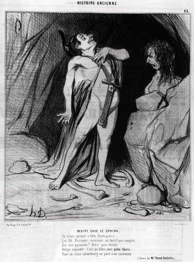 Cartoon de Honore Daumier sobre Édipo e a Esfinge, -em "Charivari", 12 de dezembro de Honoré Daumier