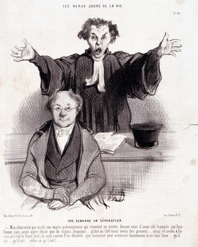 Desenho animado sobre divórcios: Série "Os Bons Dias da Vida": "Um pedido de separação...". Gravação por Honore DAUMIER (1808-1879). Extracto do jornal "Le Charivari" de 29 de Janeiro de Honoré Daumier