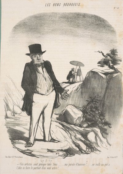 Esses artistas são quase todos loucos. . . Minha palavra de honra! . . . Aqui está alguém que tem a ideia de pintar o retrato de uma árvore velha! de Honoré Daumier