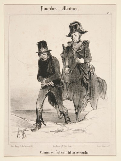 Enquanto faz a sua cama, deita-se nela, prato 4 de Proverbs e Maxims de Honoré Daumier