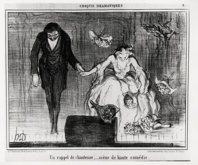 Esboços dramáticos: um lembrete de cantor, cena de alta comédia. Ilustração de Honore Daumier (1808-1879), publicada em "Charivari", datada de 9 de janeiro de Honoré Daumier