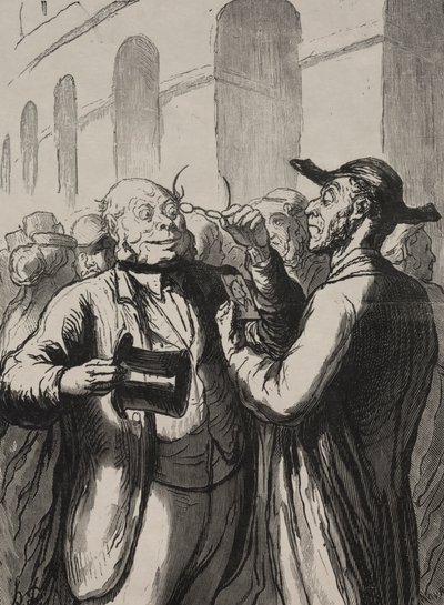 Exposição Universal: Inspecionando fotografias em catracas. de Honoré Daumier