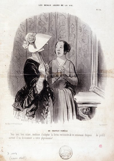 Desenho animado da moda. Série "The Beautiful Days of Life": "Um chapéu Pamela..." no dia 4 de Novembro. de Honoré Daumier
