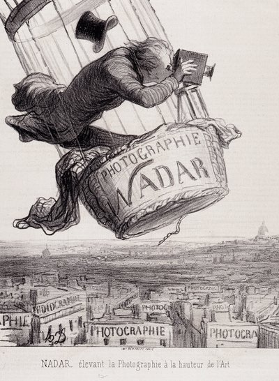 Gaspard Felix Tournachon dit Felix Nadar (1820-1910) elevando a fotografia ao auge da arte. Litografia baseada em um desenho sobre papel. Dim: 29x41cm. de Honoré Daumier