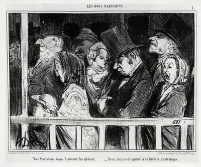 Bons parisienses: Parisienses à espera de diversão, duas horas de cauda tem algum tipo de teatro. Ilustração de Honore Daumier (1808-1879), publicada em "Charivari", datada de 5 de março de Honoré Daumier
