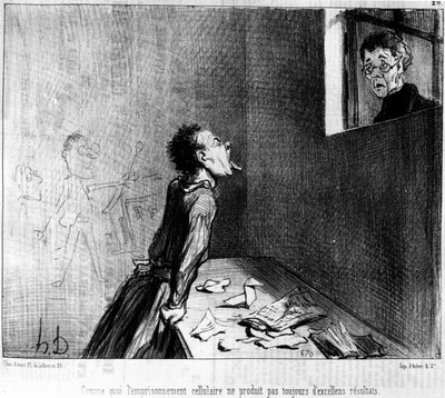 Como o confinamento solitário nem sempre produz excelentes resultados, uma série de desenhos animados sobre Professor e Moutards of Honore Daumier (1808-1879). "Charivari". de Honoré Daumier