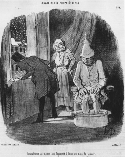 Inconveniente para colocar sua moradia para alugar em janeiro, tirada de "Tenants et Owners", série de desenhos animados de Honore Daumier (1808-1879). "Charivari". de Honoré Daumier