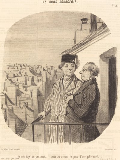 Estou alojado um pouco alto... mas... gozo de uma bela vista! de Honoré Daumier