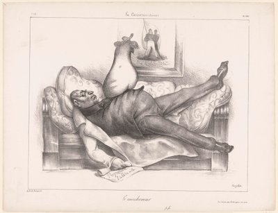 Caricatura de Gilbert du Motier, Marquês de la Fayette, durante um pesadelo Le cauchemar (título no objeto) de Honoré Daumier