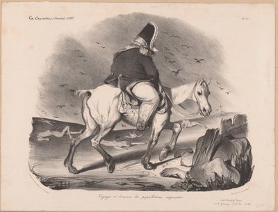 Caricatura de Louis Philip I, rei da França a cavalo entre os cadáveres Voyage à travers les peoples empressées (título no objeto) de Honoré Daumier
