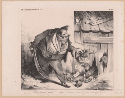 Caricatura do rei Luís Filipe I da França como bandido Petits! petits! petits! (...) Venez donc dindons! (título no objeto) de Honoré Daumier