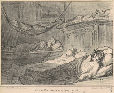 O interior de um apartamento estofado... de Honoré Daumier