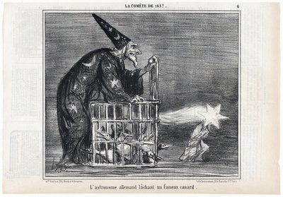 O cometa de 1857, "O astrônomo alemão lançando um famoso pato", de Le Charivari, pub. 1858 (gravura) de Honoré Daumier