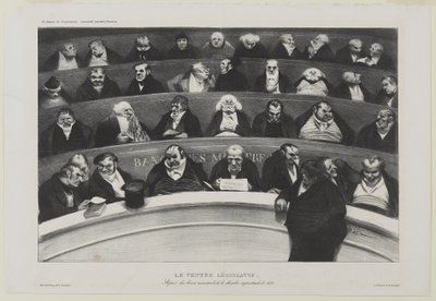 Le Ventre Législatif: Aspect des bancs ministériels de la chambre improstituée de 1834, ou O Ventre Législatif: Vista das bancadas ministeriais da Câmara da Prostituição de 1834 de Honoré Daumier