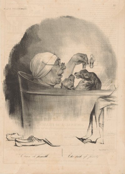 Le bain de famille O banho da família, 1837. de Honoré Daumier