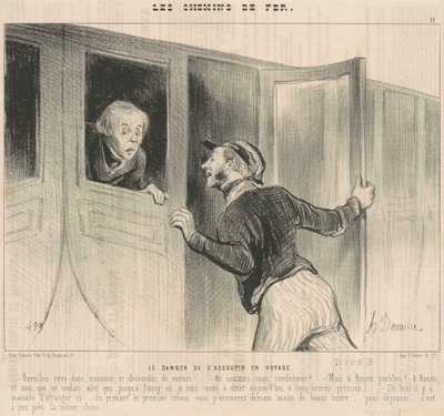 O perigo de cochilar durante a viagem de Honoré Daumier