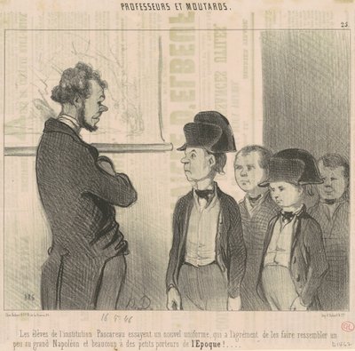 Os alunos da instituição Pascareau experimentam um novo uniforme... de Honoré Daumier