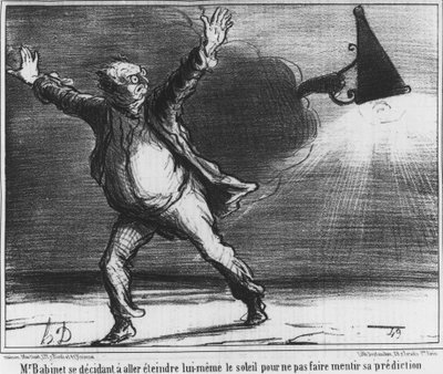 Monsieur Babient decidiu ir e desligar o próprio sol para não fazer sua previsão mentir, caricaturar sobre o cometa Honore Daumier de 1857 (1808-1879). de Honoré Daumier