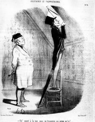Oh! Quanto à vista, não vai encontrar melhor do que aqui!... , retirado de "Tenants et Owners", série de desenhos animados de Honore Daumier (1808-1879). "Charivari" de Honoré Daumier