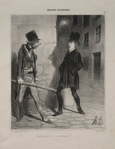 Emoções parisienses, chapa 11: Que horas são, por favor, 24 de novembro de 1839. de Honoré Daumier