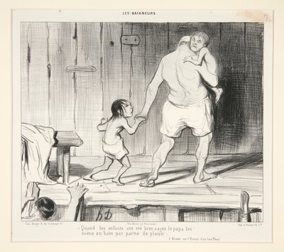 Quando as crianças foram bem comportadas, o pai leva-as ao banho para se divertirem, de Les Baigneurs de Honoré Daumier