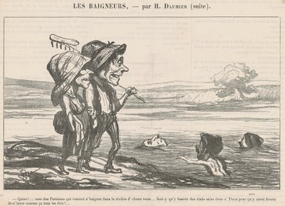 Quien! ... Núcleo de parisienses que vinham tomar banho... de Honoré Daumier