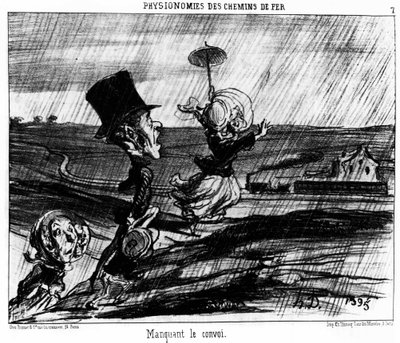 Fisionomias ferroviárias. Falta o comboio: série de desenhos animados sobre os caminhos-de-ferro de Honore Daumier (1808-1879). "Charivari". de Honoré Daumier