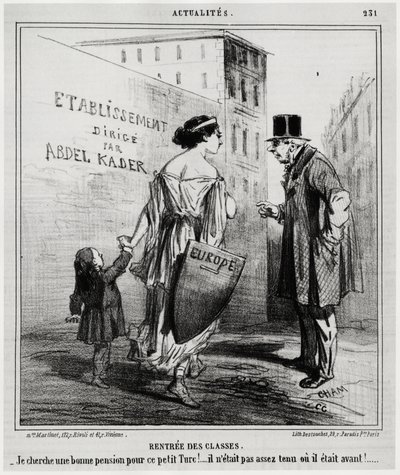 Aulas de aluguer: Estou à procura de uma boa pensão para este pequeno turco!... Ele não estava apto o suficiente ou estava antes. Alguns dias após a entrada das tropas francesas e inglesas na Turquia (18 de Outubro de 1860). Ilustração de Honore Daumier (1 de Honoré Daumier
